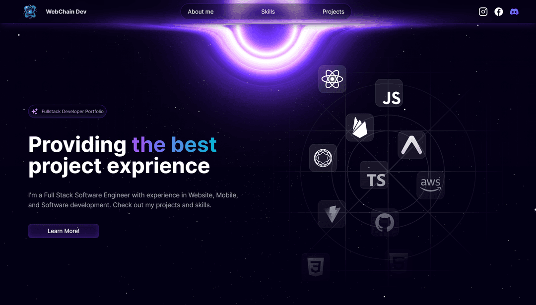 Space themed developer portfolio website