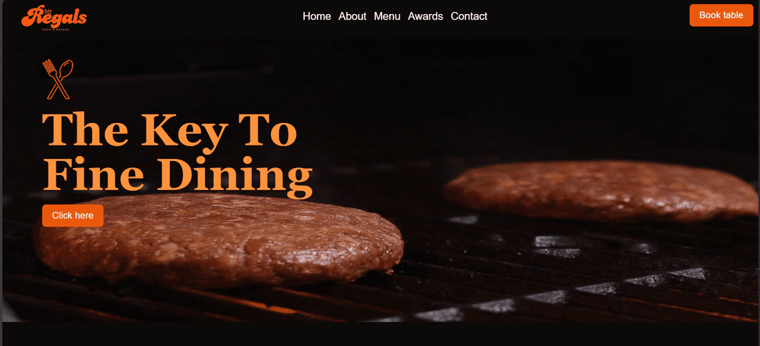 Landing page for a restaurant