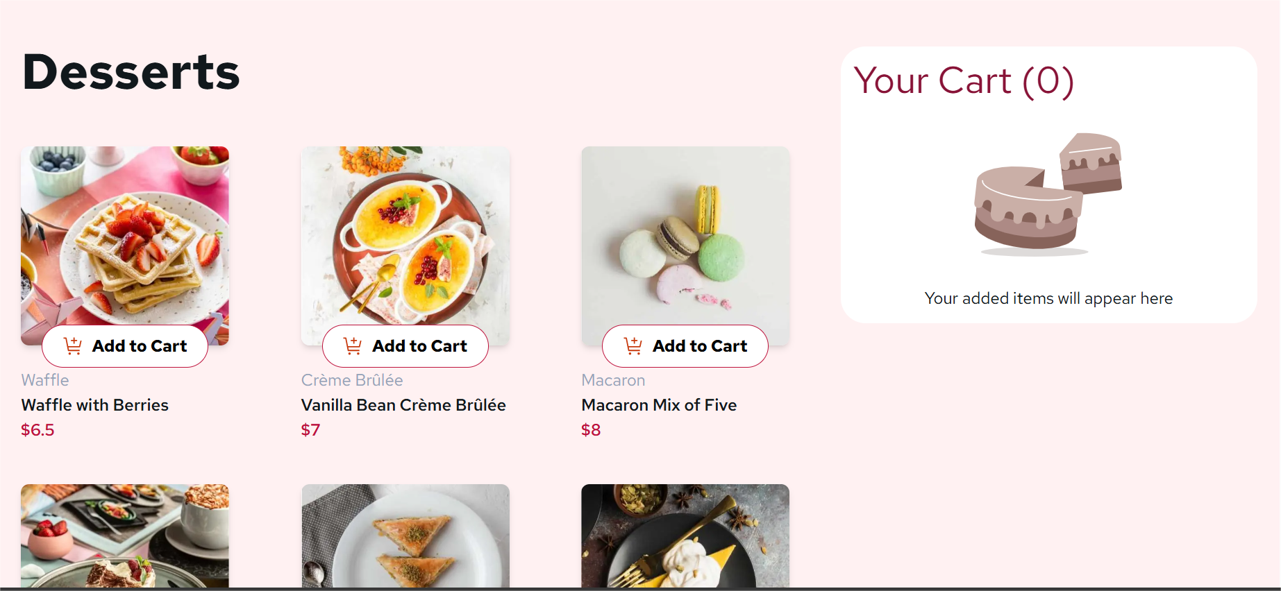 A dessert website with full functional cart